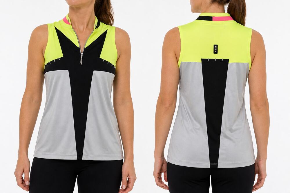Jamie Sadock Women's Sleeveless Golf Top Shirt Neon Yellow Gray Black Est Small